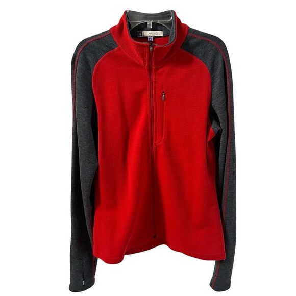 ibex Two Toned Merino Wool Full Zip Jacket in Red and Grey L NWOT